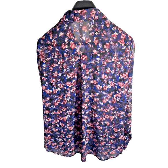 Express Portofino Floral Semi Sheer Roll Tab Sleeve Blouse Size Large - Picture 2 of 7